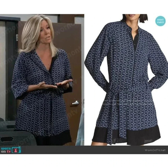 NWT Reiss Navy Viviyan Printed Flippy Dress - Equestrian Chain Silky - Picture 3 of 10